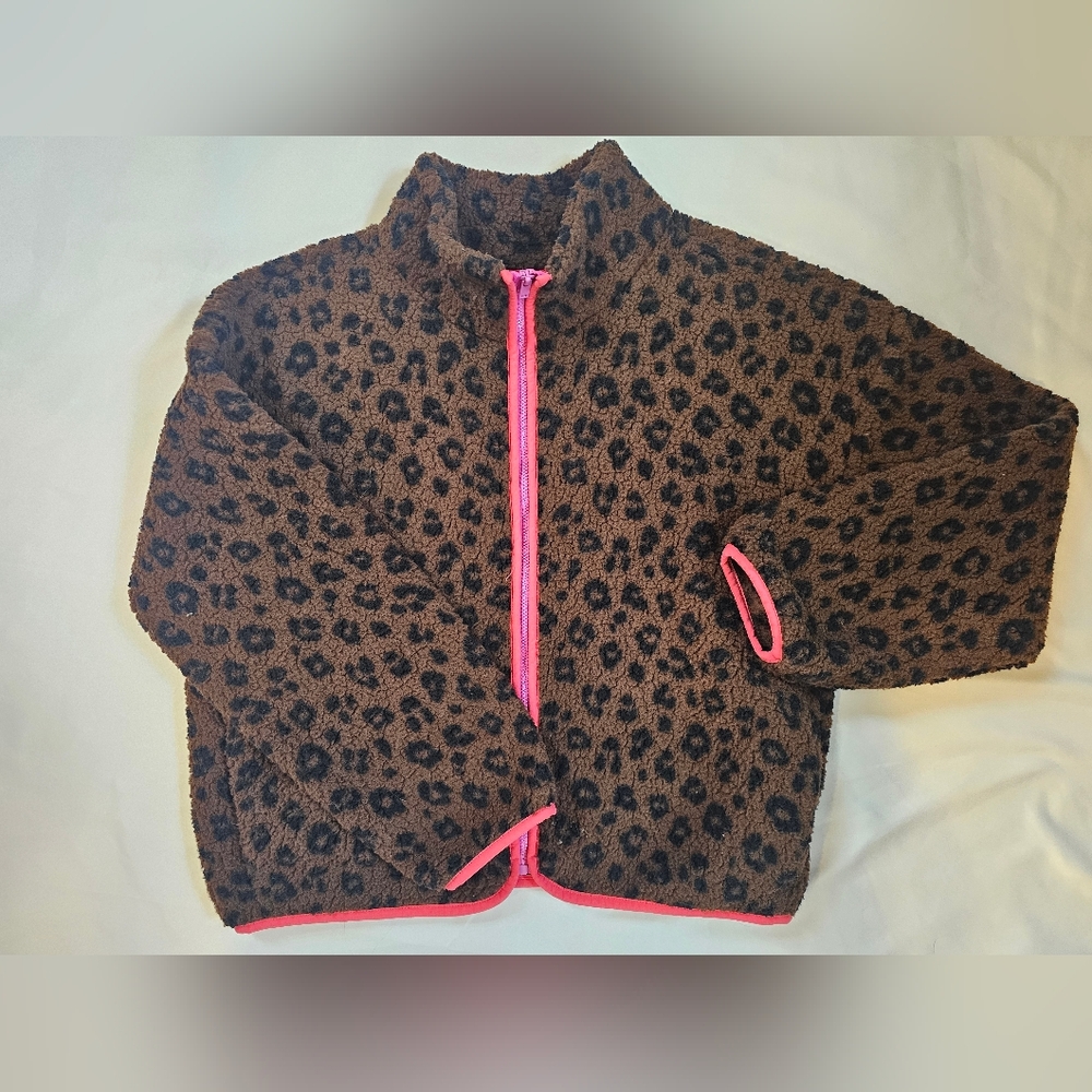 Old Navy Cozy Sherpa Full-Zip Girls' Jacket Girls- Brown leopard print- Youth XL